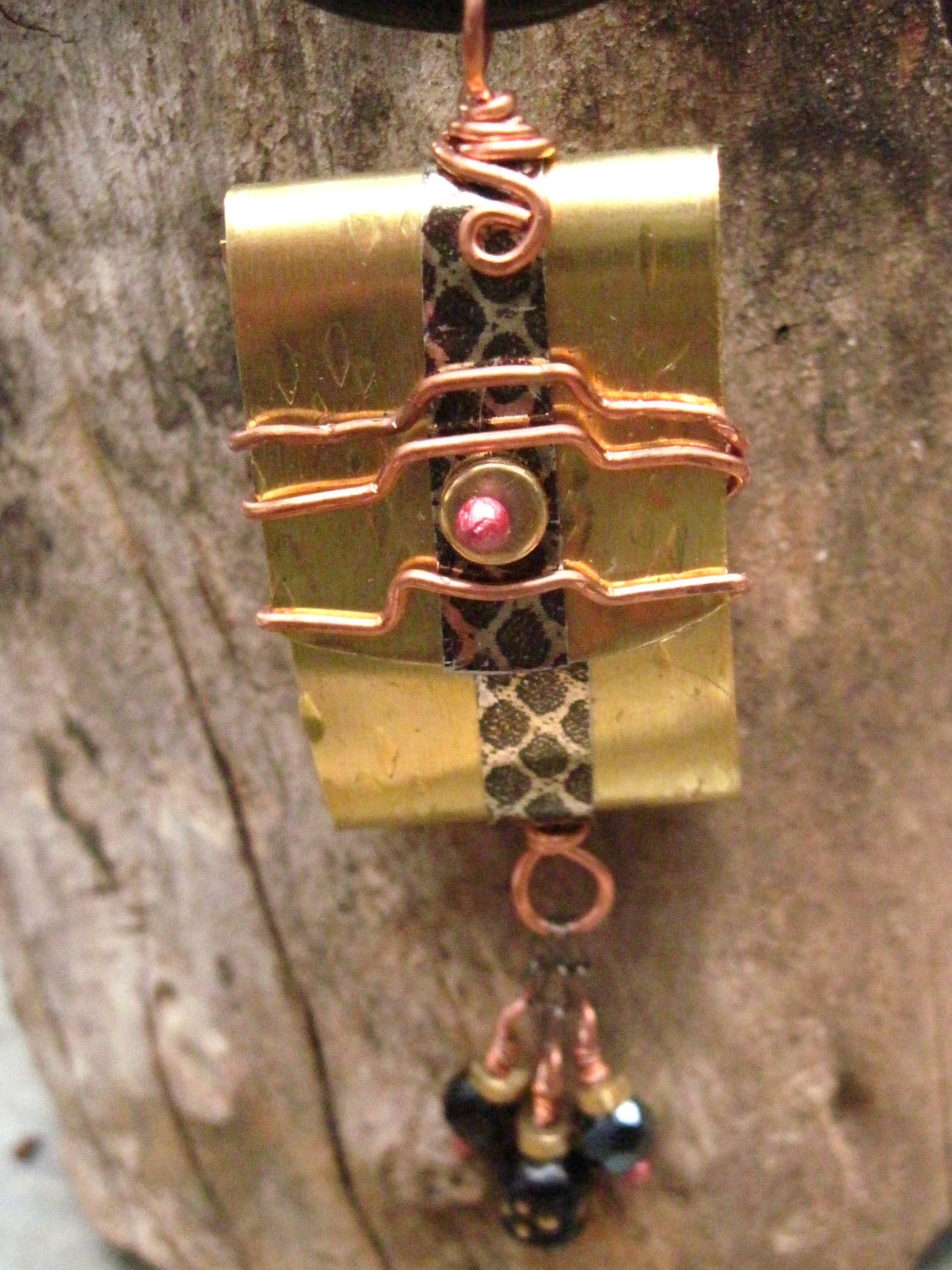 Brass and recycled tin Tibetan Prayer Package Word pendant stamped Being