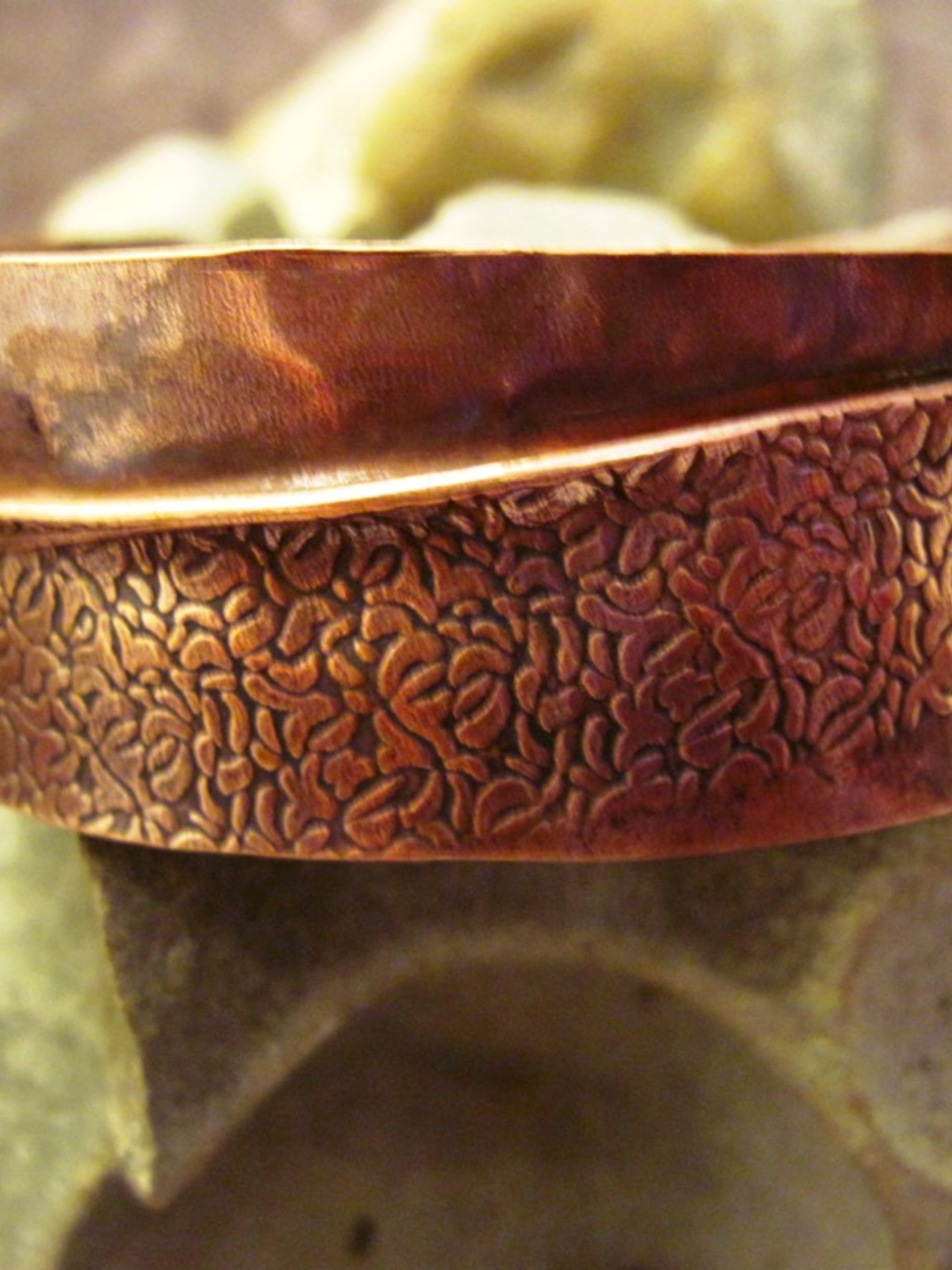 Copper forged fold form wide bracelet