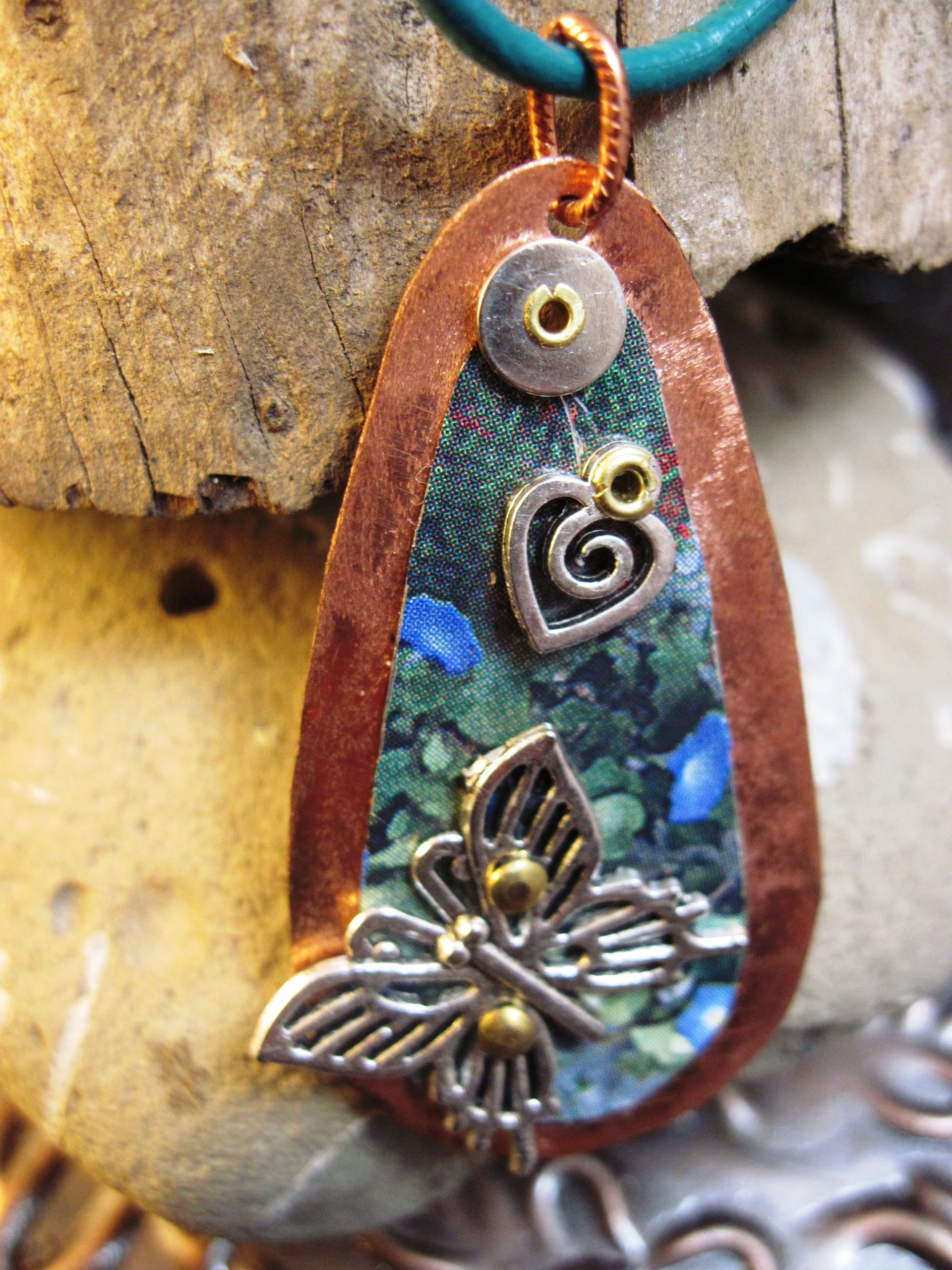 Mixed metal tin and copper butterfly Trashy Tinsel pendant