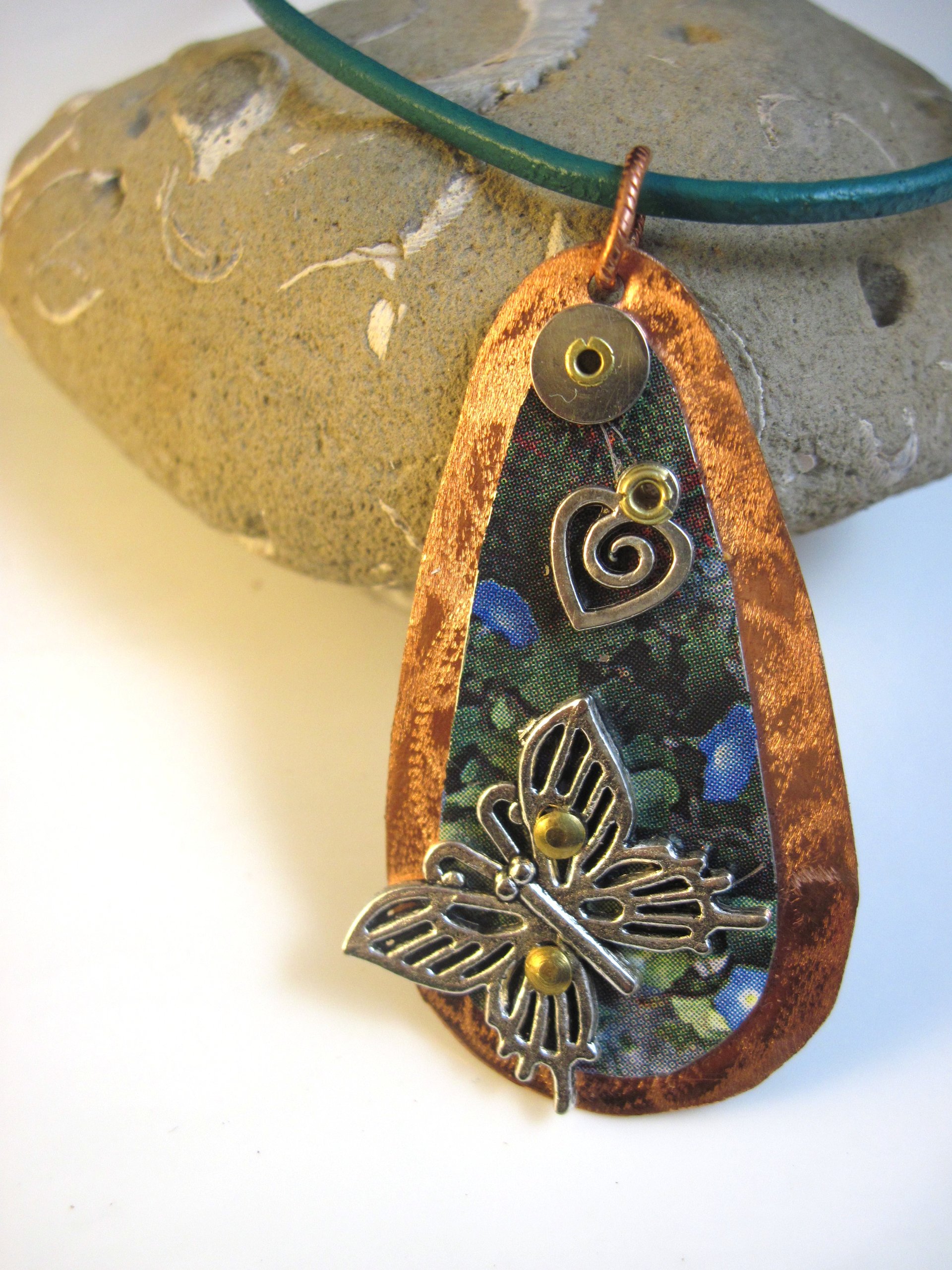 Mixed metal tin and copper butterfly Trashy Tinsel pendant