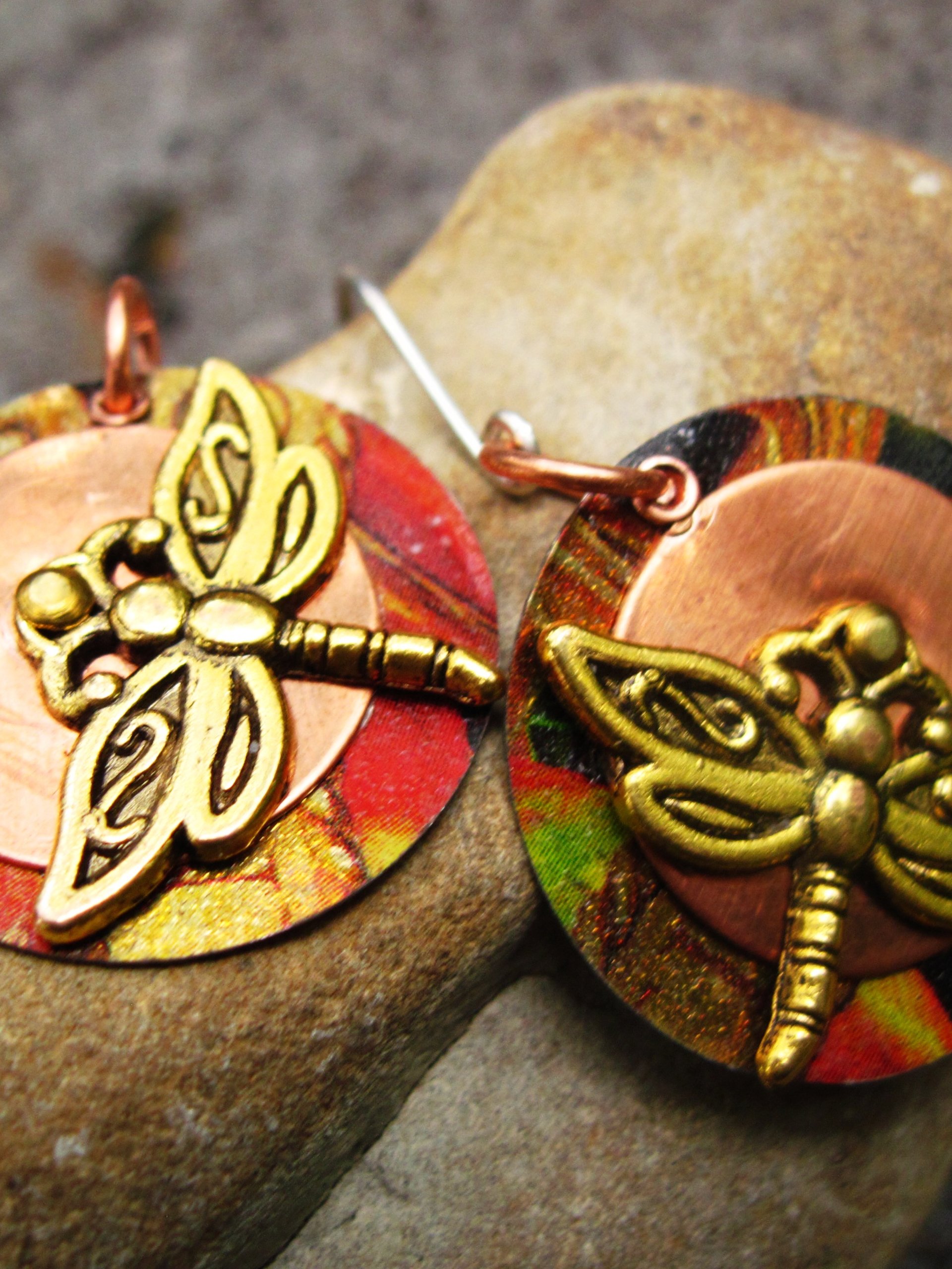 Dragonfly mixed metal dangle earrings