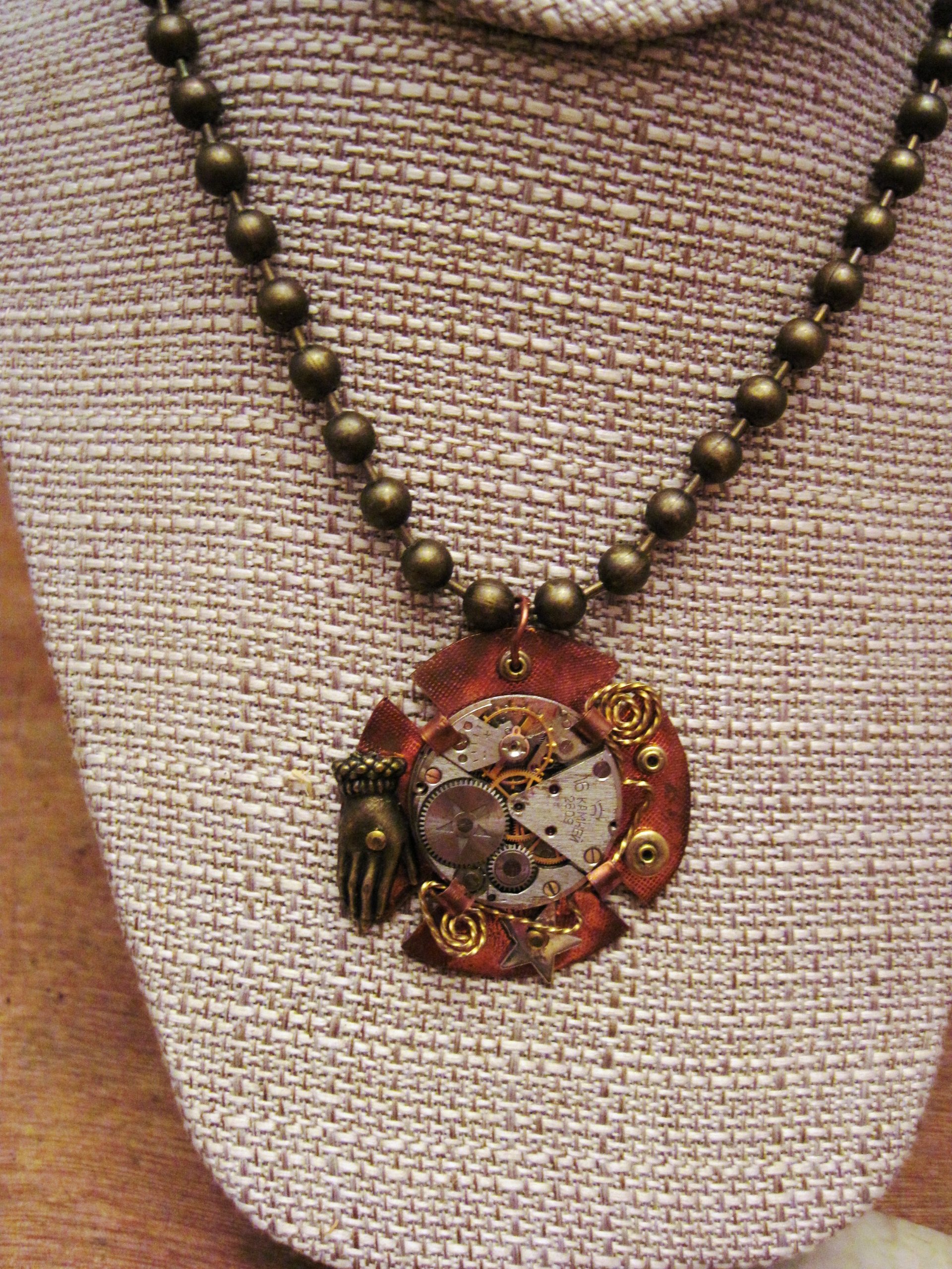 Steampunk watchworks mixed metal copper pendant