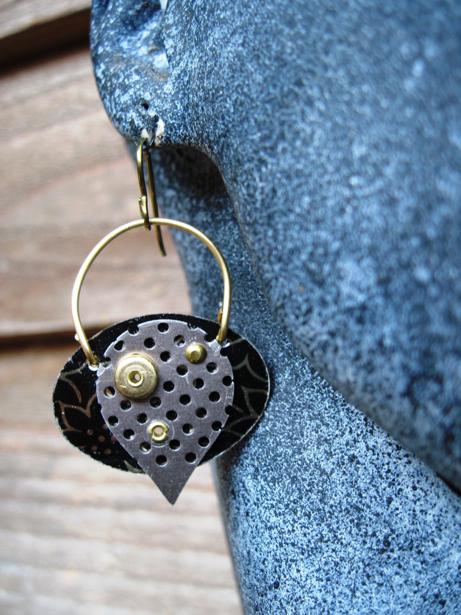 Mixed metal textured boho dangle earrings
