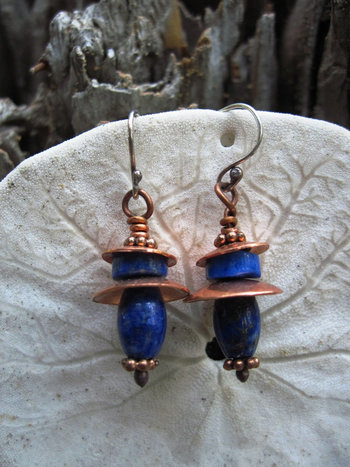 gemstone tribal dangle earrings with copper