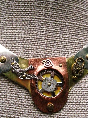 Steampunk mixed metal breast plate statement neck piece