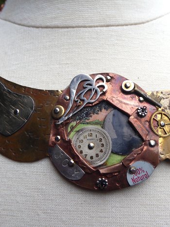 Steampunk winged mixed metal recycled breastplate neckpiece one of a kind statem