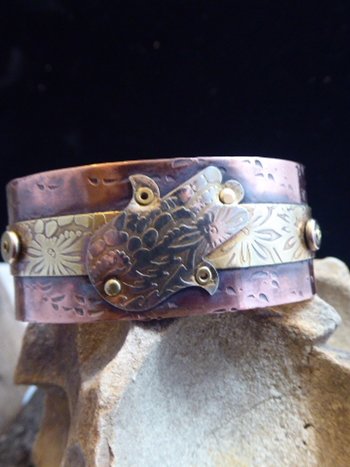 Mixed metal Hamsa Hand of Protection cuff bracelet