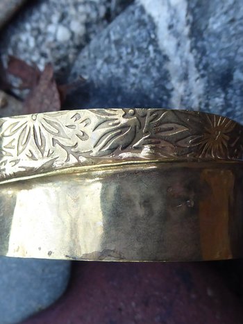 Handmade fold formed bronze cuff bracelet tribal design