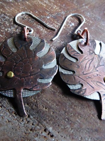 Copper leaf dangle with German silver and sterling