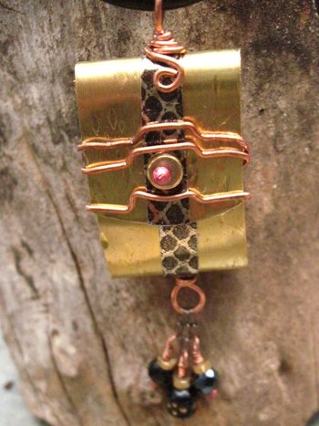 Brass and recycled tin Tibetan Prayer Package Word pendant  stamped Being