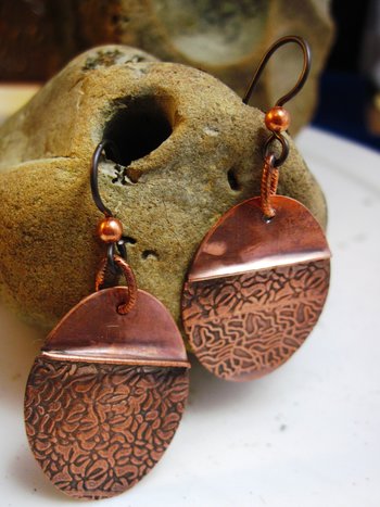 Tribal copper forged foldform boho gypsy hippie dangle oval earrings Cancel