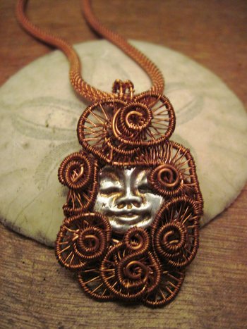 Silver and Copper Handmade Moon Face Pendant